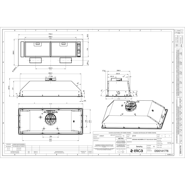 Elica Era 74cm Canopy Cooker Hood - Grey