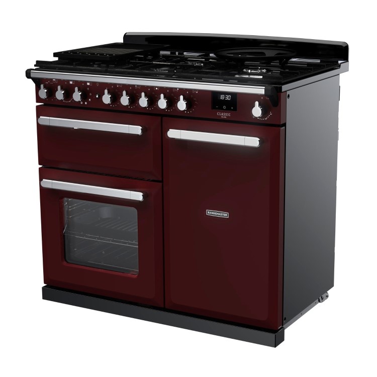 Rangemaster Estel Deluxe 100cm Dual Fuel Range Cooker - Bordeaux + Chrome