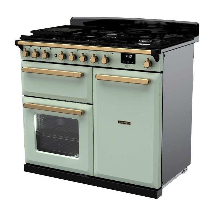 Rangemaster Estel Deluxe 100cm Dual Fuel Range Cooker - Mint + Brass