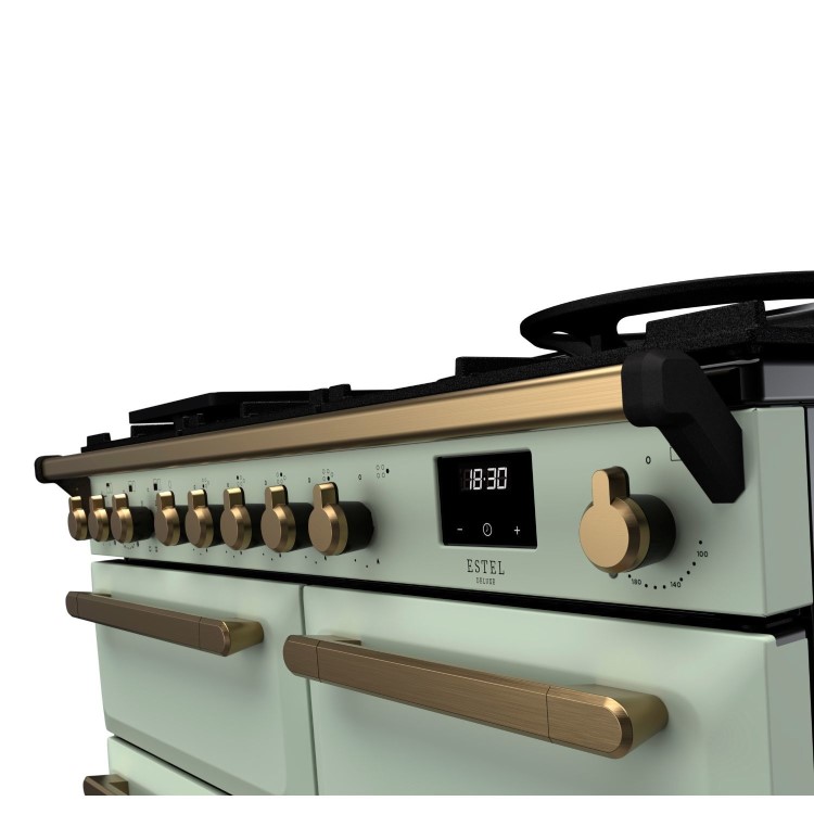 Rangemaster Estel Deluxe 100cm Dual Fuel Range Cooker - Mint + Brass