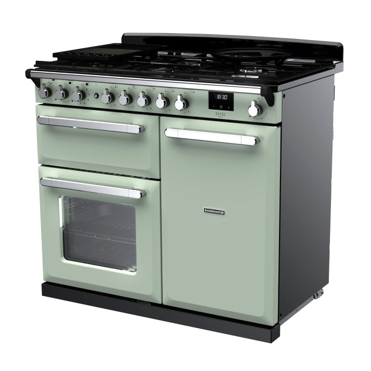 Rangemaster Estel Deluxe 100cm Dual Fuel Range Cooker - Mint + Chrome