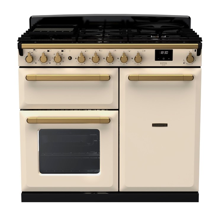 Rangemaster Estel Deluxe 100cm Dual Fuel Range Cooker - Pale Cream + Brass