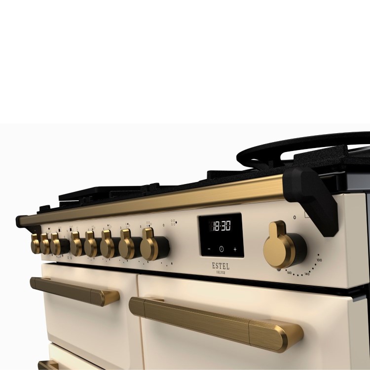 Rangemaster Estel Deluxe 100cm Dual Fuel Range Cooker - Pale Cream + Brass