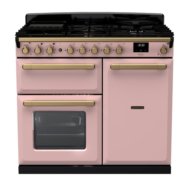 Rangemaster Estel Deluxe 100cm Dual Fuel Range Cooker - Pale Pink + Brass