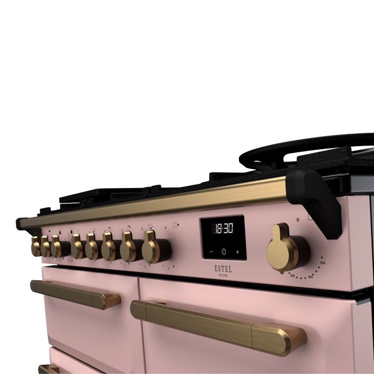 Rangemaster Estel Deluxe 100cm Dual Fuel Range Cooker - Pale Pink + Brass