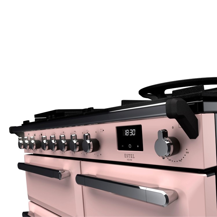 Rangemaster Estel Deluxe 100cm Dual Fuel Range Cooker - Pale Pink + Chrome