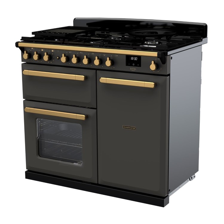 Rangemaster Estel Deluxe 100cm Dual Fuel Range Cooker - Slate + Brass