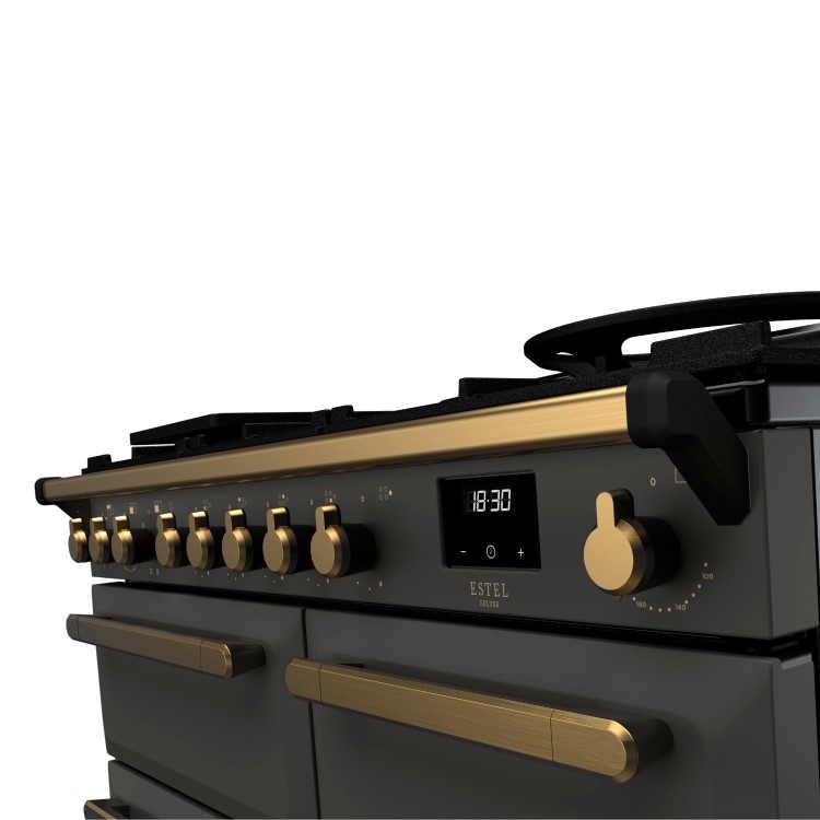 Rangemaster Estel Deluxe 100cm Dual Fuel Range Cooker - Slate + Brass