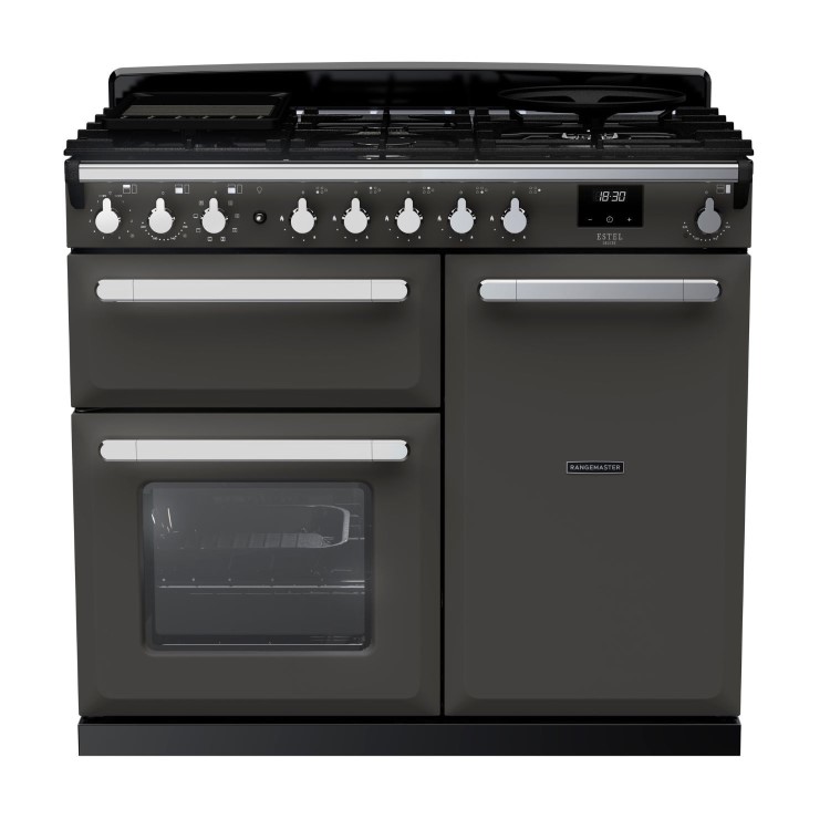 Rangemaster Estel Deluxe 100cm Dual Fuel Range Cooker - Slate + Chrome