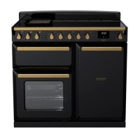 Rangemaster Estel Deluxe 100cm Induction Range Cooker - Gloss Black + Brass