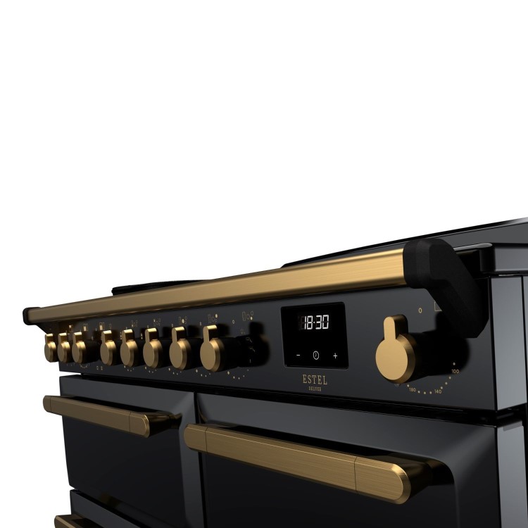 Rangemaster Estel Deluxe 100cm Induction Range Cooker - Gloss Black + Brass