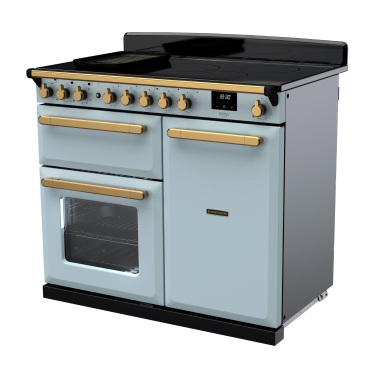 Rangemaster Estel Deluxe 100cm Induction Range Cooker - Misty Blue + Brass