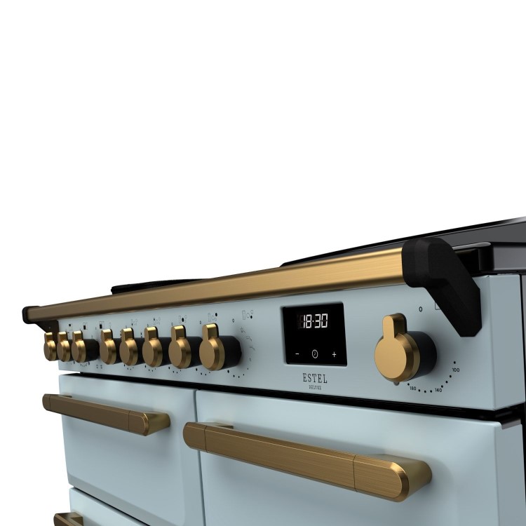 Rangemaster Estel Deluxe 100cm Induction Range Cooker - Misty Blue + Brass