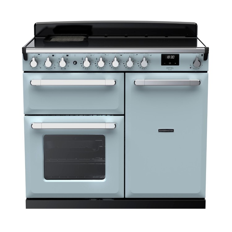 Rangemaster Estel Deluxe 100cm Induction Range Cooker - Misty Blue + Chrome