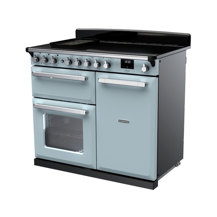 Rangemaster Estel Deluxe 100cm Induction Range Cooker - Misty Blue + Chrome