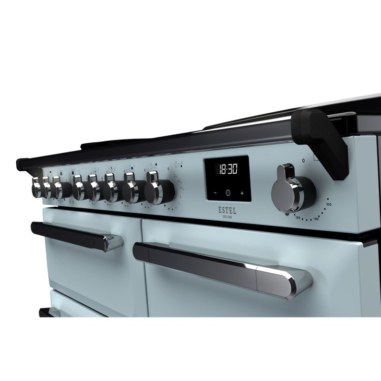 Rangemaster Estel Deluxe 100cm Induction Range Cooker - Misty Blue + Chrome