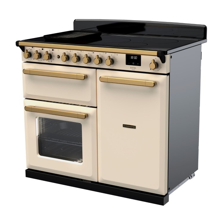 Rangemaster Estel Deluxe 100cm Induction Range Cooker - Pale Cream + Brass