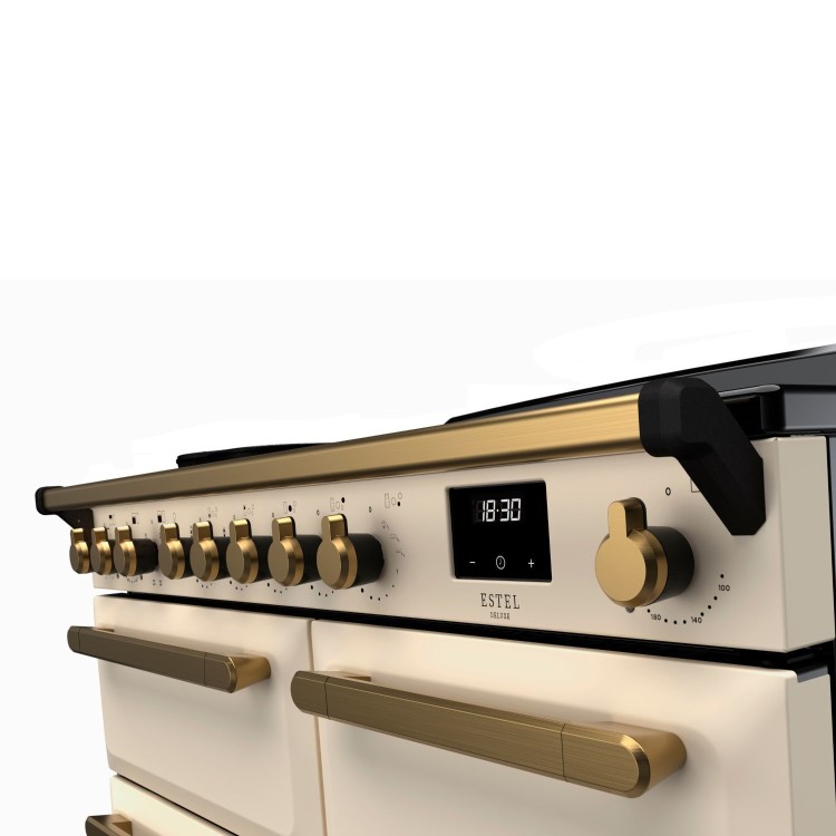 Rangemaster Estel Deluxe 100cm Induction Range Cooker - Pale Cream + Brass