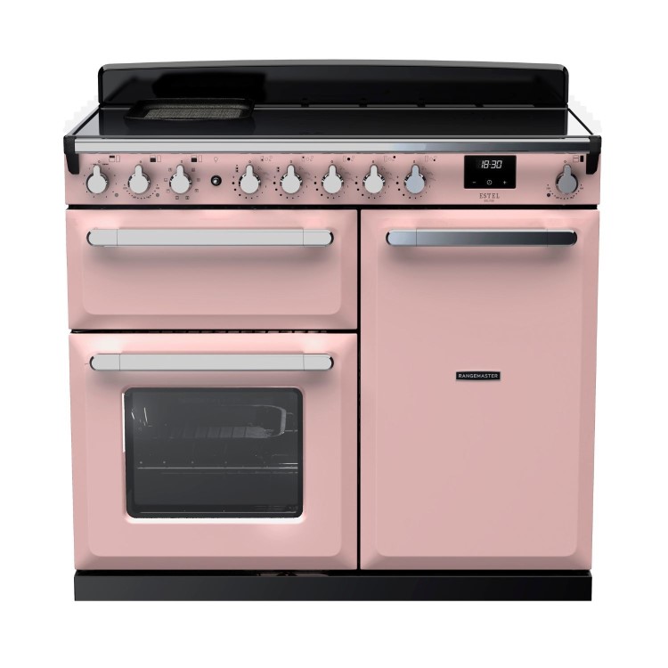 Rangemaster Estel Deluxe 100cm Induction Range Cooker - Pale Pink + Chrome