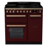 Rangemaster Estel Deluxe 90cm Dual Fuel Range Cooker - Bordeaux + Brass