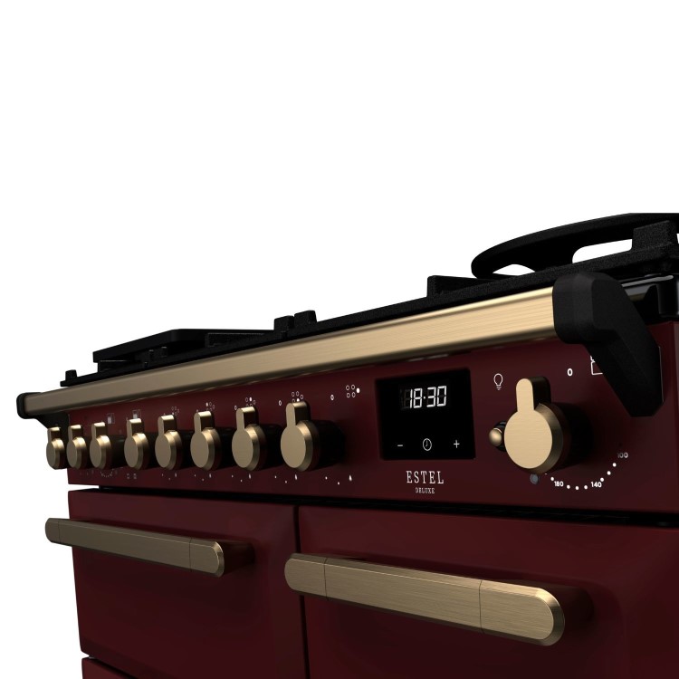 Rangemaster Estel Deluxe 90cm Dual Fuel Range Cooker - Bordeaux + Brass