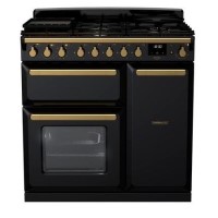 Rangemaster Estel Deluxe 90cm Dual Fuel Range Cooker - Gloss Black + Brass