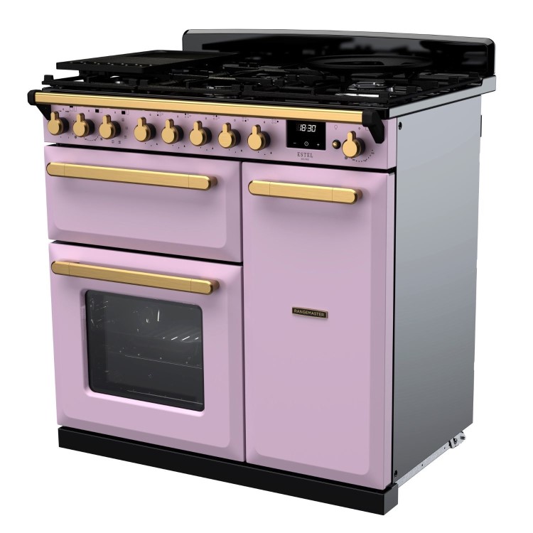 Rangemaster Estel Deluxe 90cm Dual Fuel Range Cooker - Heather + Brass