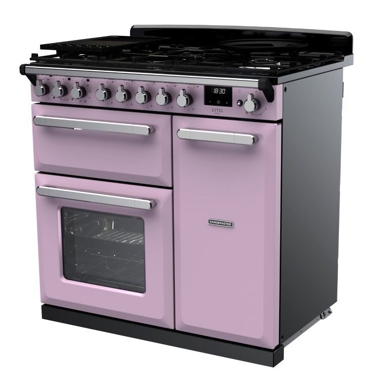 Rangemaster Estel Deluxe 90cm Dual Fuel Range Cooker - Heather + Chrome