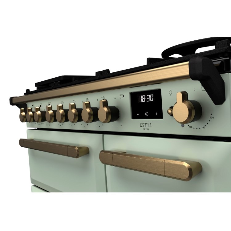 Rangemaster Estel Deluxe 90cm Dual Fuel Range Cooker - Mint + Brass