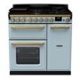 Rangemaster Estel Deluxe 90cm Dual Fuel Range Cooker - Misty Blue + Brass