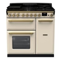 Rangemaster Estel Deluxe 90cm Dual Fuel Range Cooker - Pale Cream + Brass