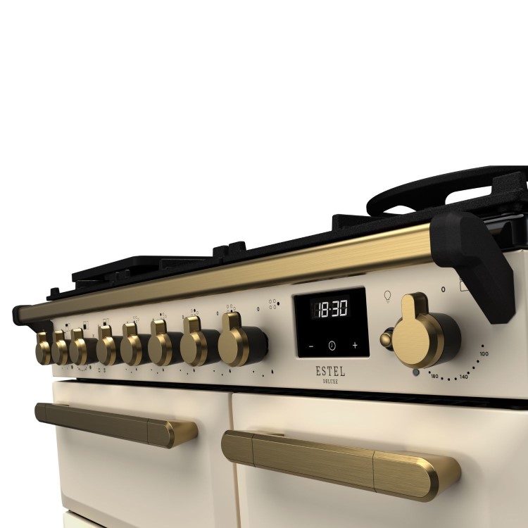 Rangemaster Estel Deluxe 90cm Dual Fuel Range Cooker - Pale Cream + Brass