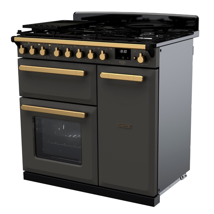 Rangemaster Estel Deluxe 90cm Dual Fuel Range Cooker - Slate + Brass