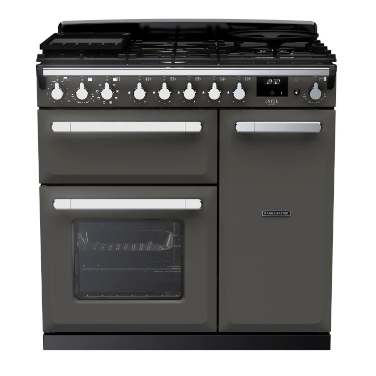 Rangemaster Estel Deluxe 90cm Dual Fuel Range Cooker - Slate + Chrome