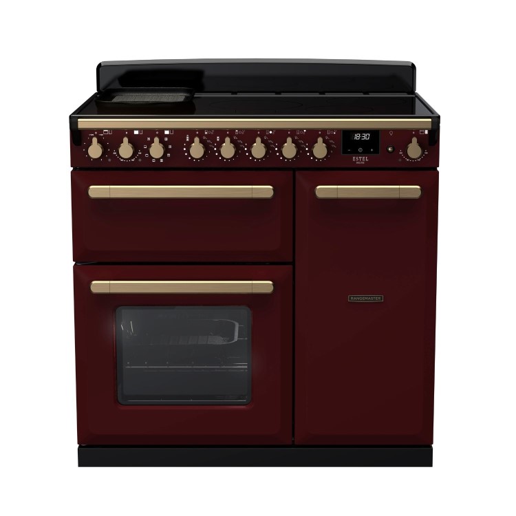 Rangemaster Estel Deluxe 90cm Induction Range Cooker - Bordeaux + Brass