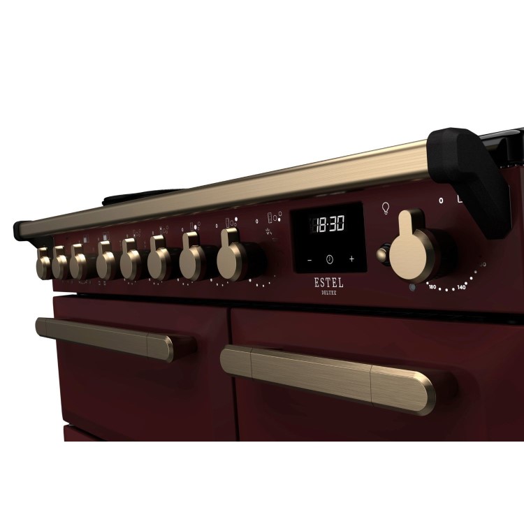 Rangemaster Estel Deluxe 90cm Induction Range Cooker - Bordeaux + Brass