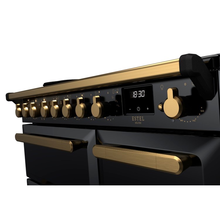 Rangemaster Estel Deluxe 90cm Induction Range Cooker - Gloss Black + Brass