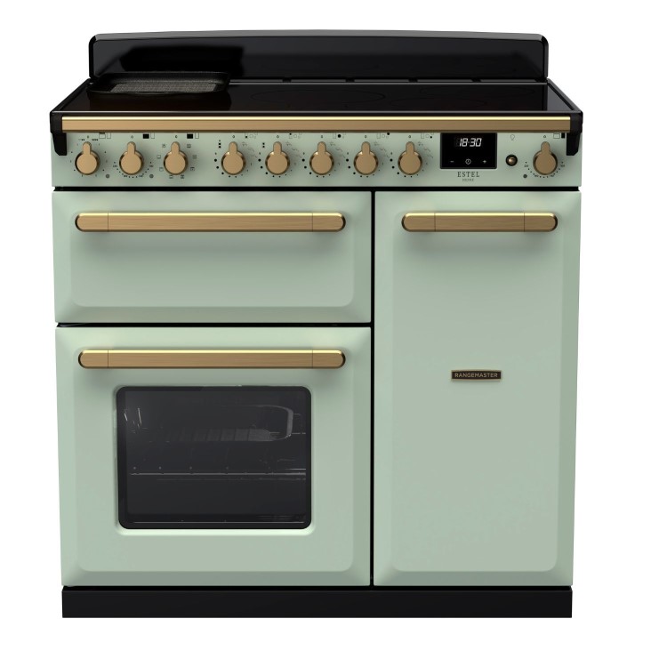 Rangemaster Estel Deluxe 90cm Induction Range Cooker - Mint + Brass