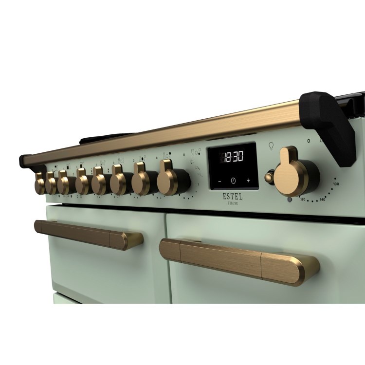 Rangemaster Estel Deluxe 90cm Induction Range Cooker - Mint + Brass