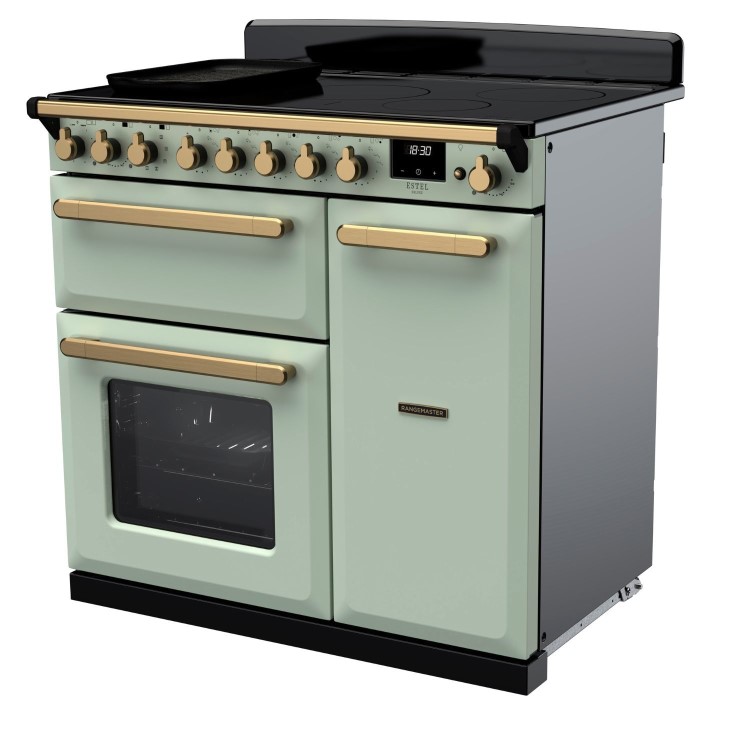 Rangemaster Estel Deluxe 90cm Induction Range Cooker - Mint + Brass