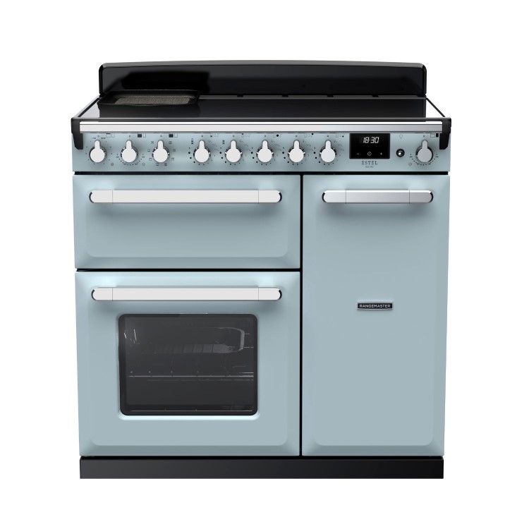 Rangemaster Estel Deluxe 90cm Induction Range Cooker - Misty Blue + Chrome