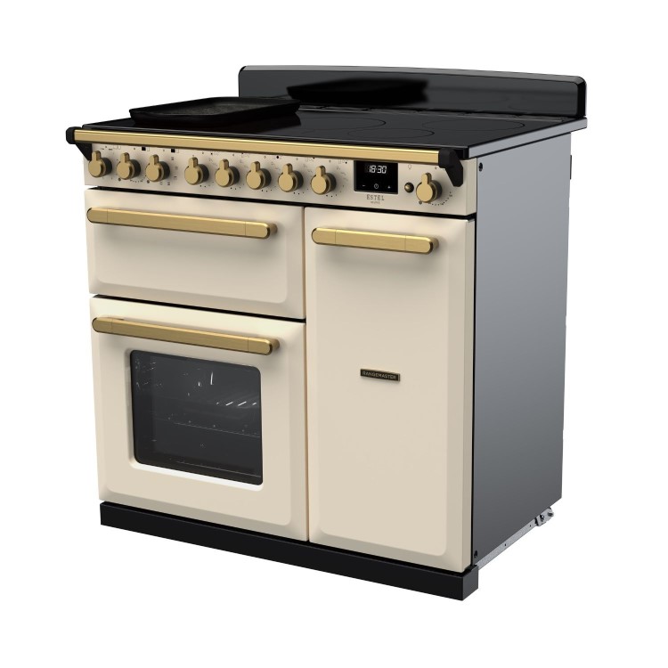 Rangemaster Estel Deluxe 90cm Induction Range Cooker - Pale Cream + Brass