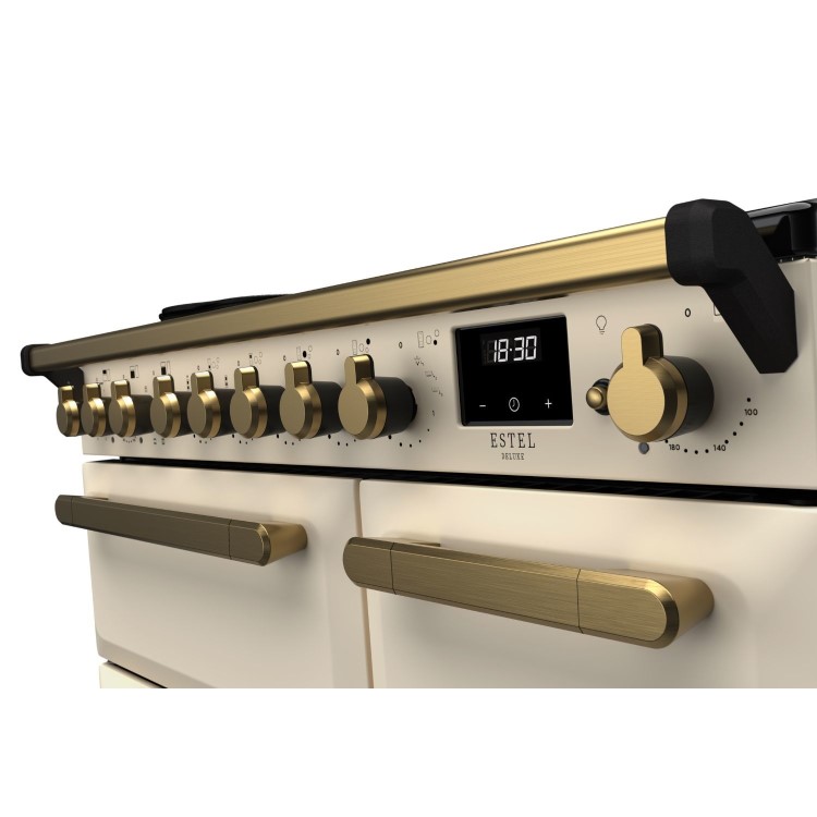 Rangemaster Estel Deluxe 90cm Induction Range Cooker - Pale Cream + Brass