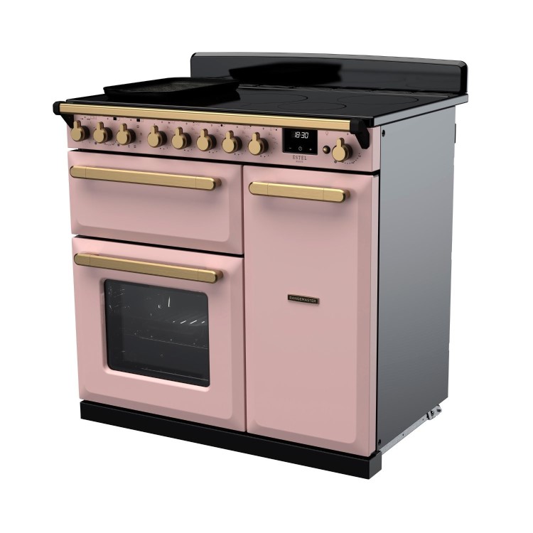 Rangemaster Estel Deluxe 90cm Induction Range Cooker - Pale Pink + Brass