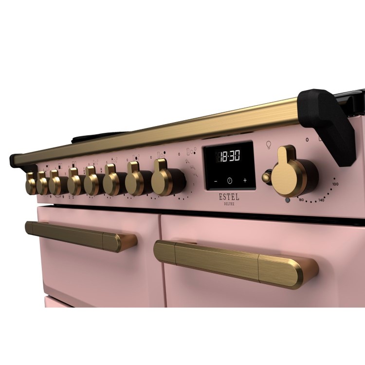 Rangemaster Estel Deluxe 90cm Induction Range Cooker - Pale Pink + Brass