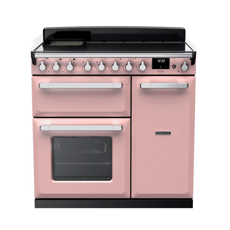 Rangemaster Estel Deluxe 90cm Induction Range Cooker - Pale Pink + Chrome