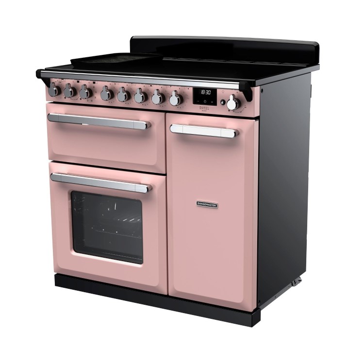 Rangemaster Estel Deluxe 90cm Induction Range Cooker - Pale Pink + Chrome