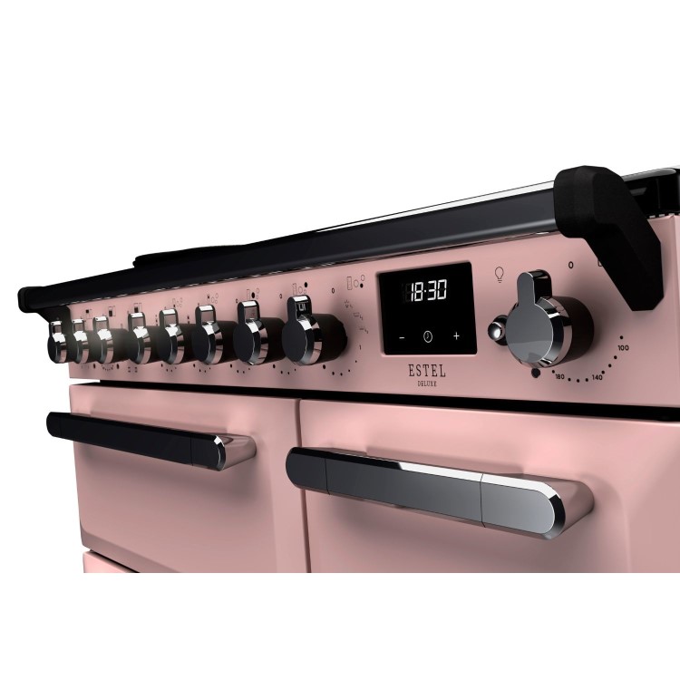 Rangemaster Estel Deluxe 90cm Induction Range Cooker - Pale Pink + Chrome