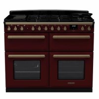 Rangemaster Estel Deluxe 110cm Base Cavity Dual Fuel Range Cooker - Bordeaux + Brass