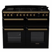 Rangemaster Estel Deluxe 110cm Base Cavity Dual Fuel Range Cooker - Gloss Gloss Black + Brass